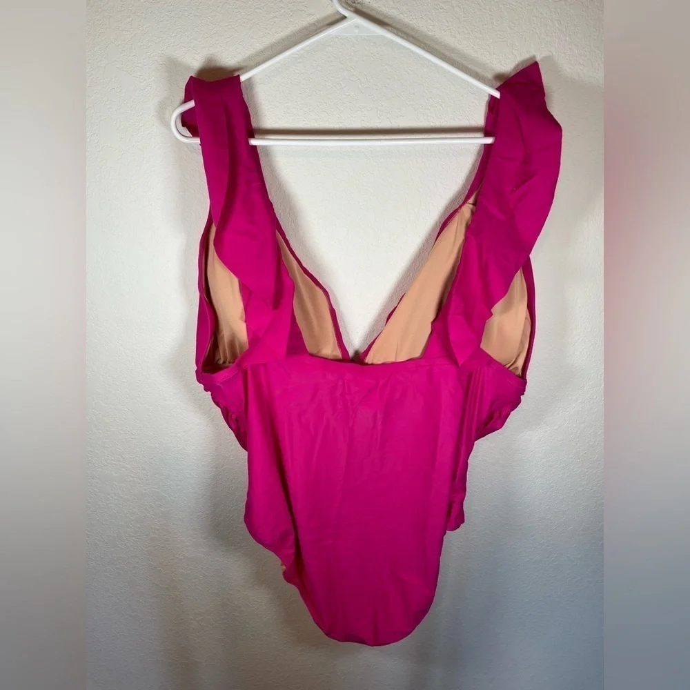 J.Crew Vibrant Pink Ruffled Swimsuit plus size 24
